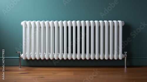 Heater radiator on house floor and wall background, Heating home