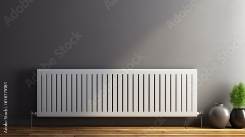 Heater radiator on house floor and wall background, Heating home
