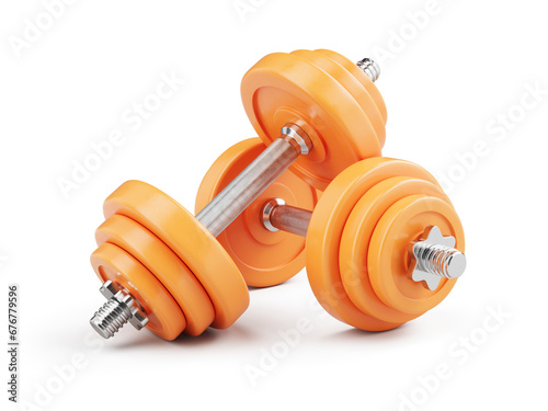 Pair of gym dumbbells isolated on white background