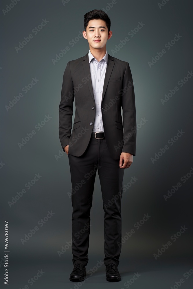 full length image of young asian businessman, single color background, generative ai full length image of young asian businessman, single color background, generative ai