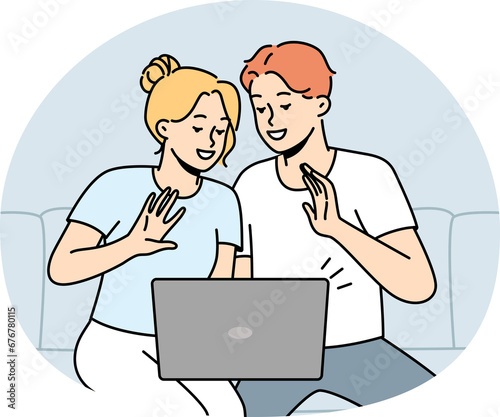 Smiling couple talk on video call on computer © Dzianis Vasilyeu