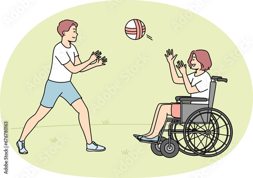 Happy boy play with disabled girl