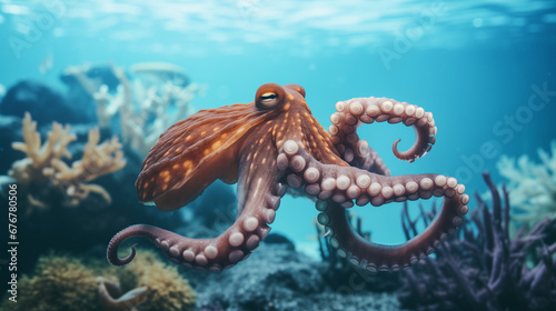 Underwater Octopus with Bokeh Effect