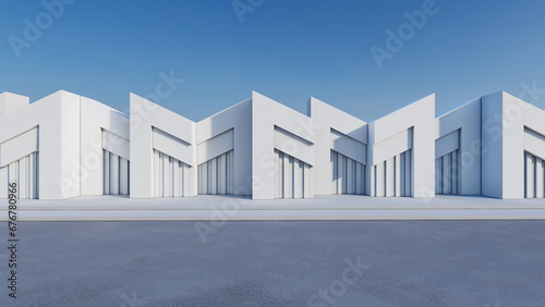 3D render of modern architectural abstract wall with empty concrete floor, car presentation background.