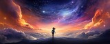 painting style illustration a girl walking, under starry night sky, Generative Ai
