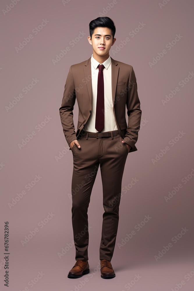 full length image of young asian businessman, single color background, generative ai full length image of young asian businessman, single color background, generative ai