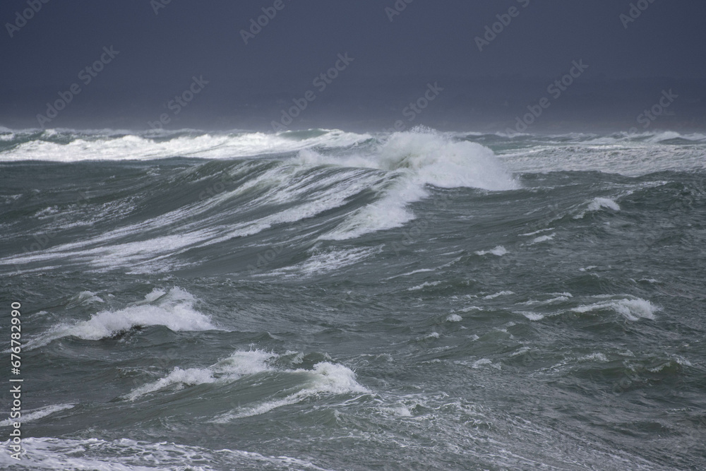 Sea and waves in Brittany after a storm on the Atlantic 