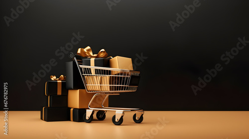 Shopaholic online shopping. Black friday sale promotion background photo