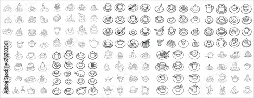 Fototapeta Naklejka Na Ścianę i Meble -  Restaurant line icons set, Plate icons set, tableware icon Collection, Washing dishes icons
