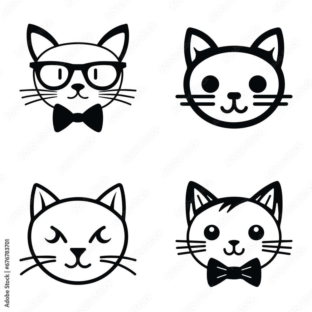 Cats3 Flat Icon Set Isolated On White Background Cats3 Flat Icon Set Isolated On White Background