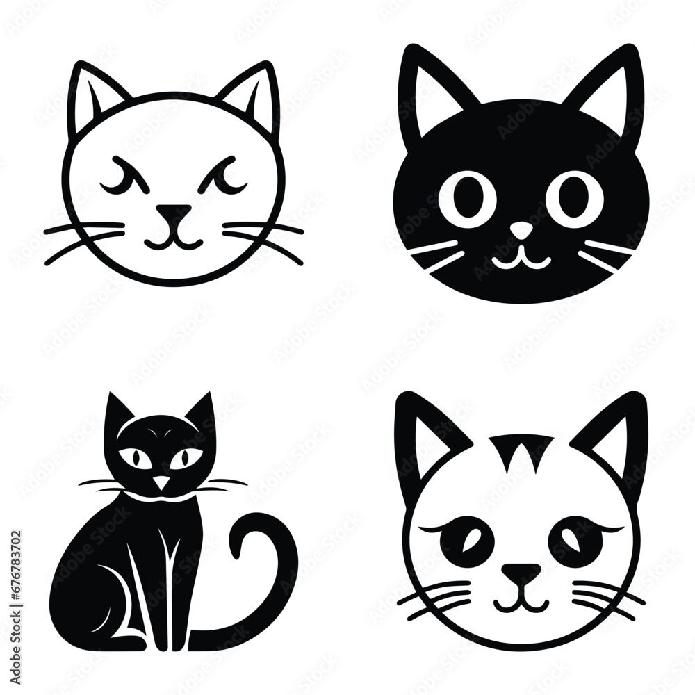 Cats3 Flat Icon Set Isolated On White Background