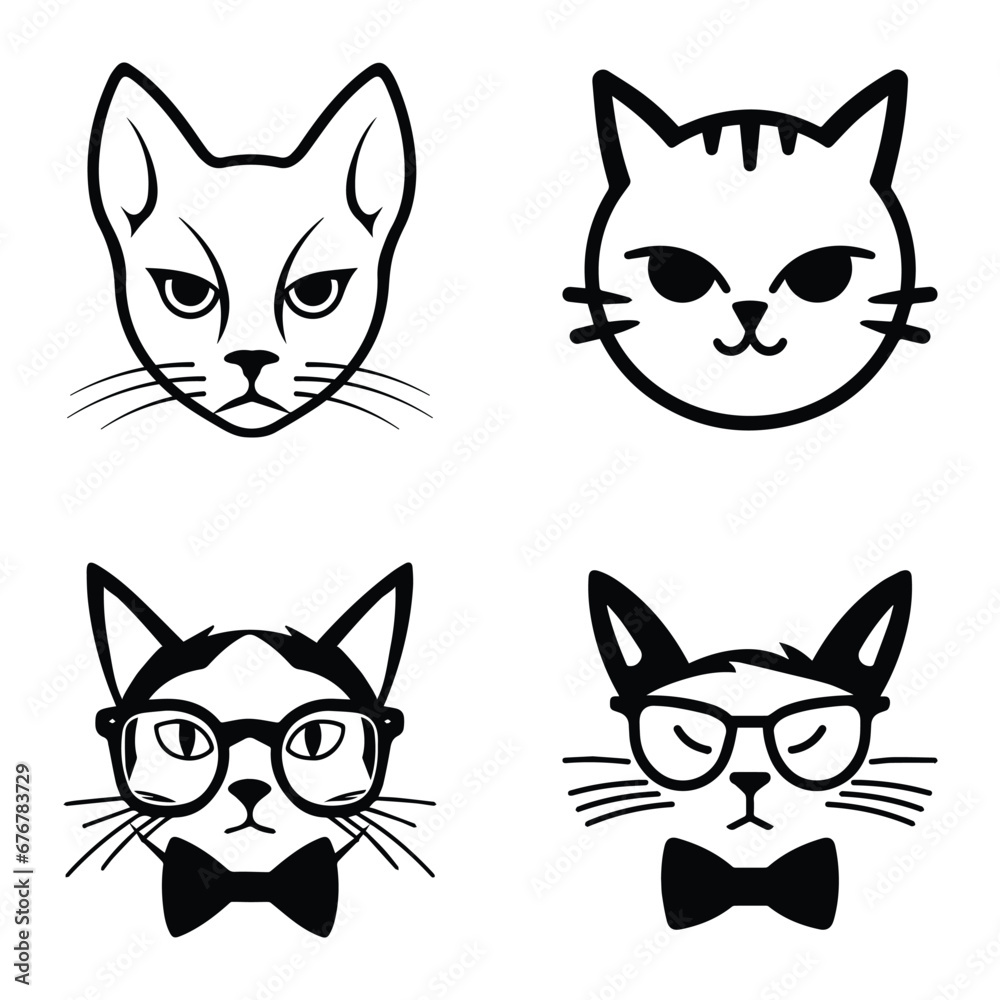 Cats3 Flat Icon Set Isolated On White Background