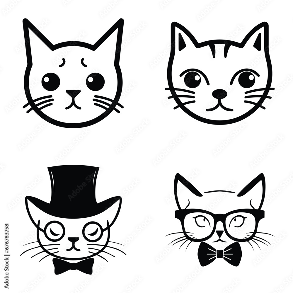 Obraz premium Cats3 Flat Icon Set Isolated On White Background