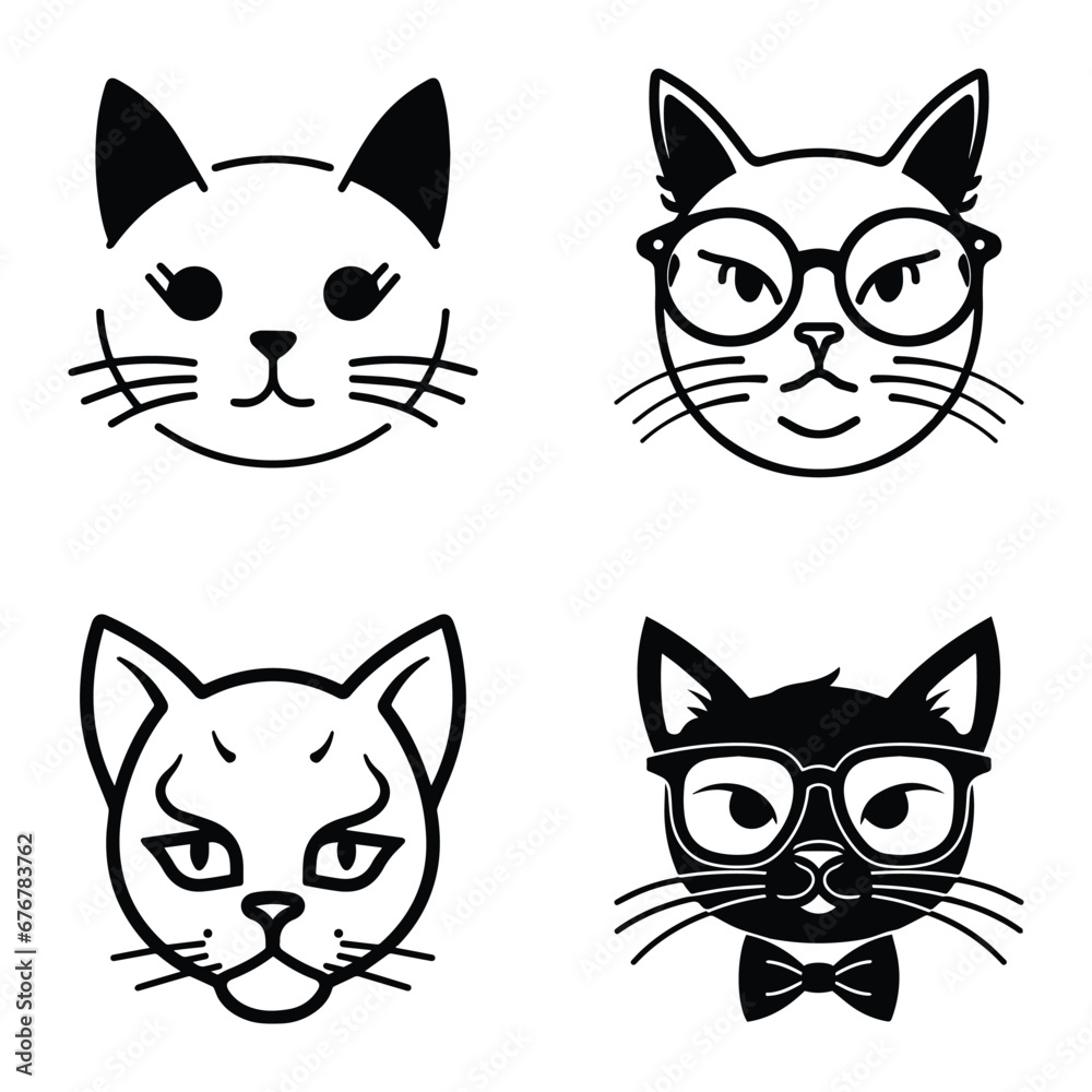 Cats3 Flat Icon Set Isolated On White Background