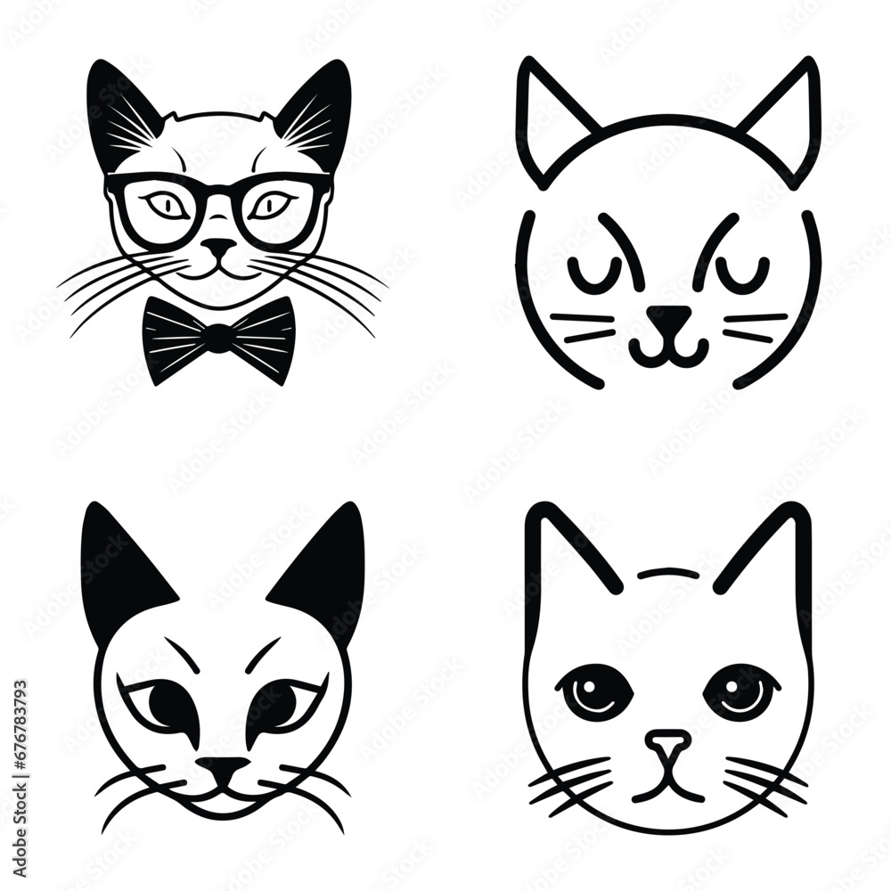Cats3 Flat Icon Set Isolated On White Background Cats3 Flat Icon Set Isolated On White Background