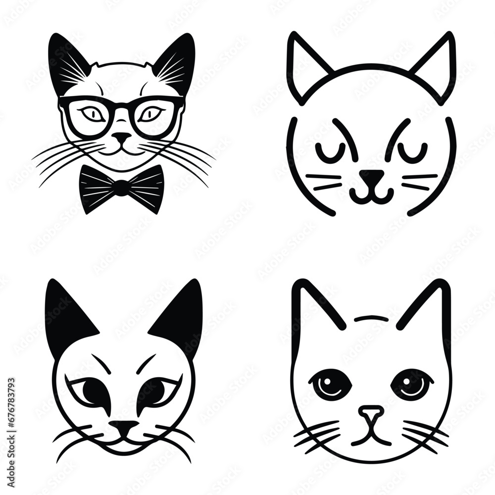 Cats3 Flat Icon Set Isolated On White Background