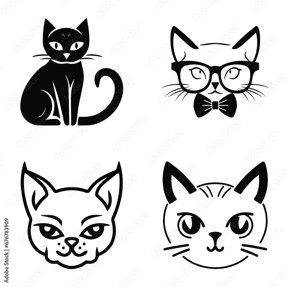 Cats3 Flat Icon Set Isolated On White Background Cats3 Flat Icon Set Isolated On White Background