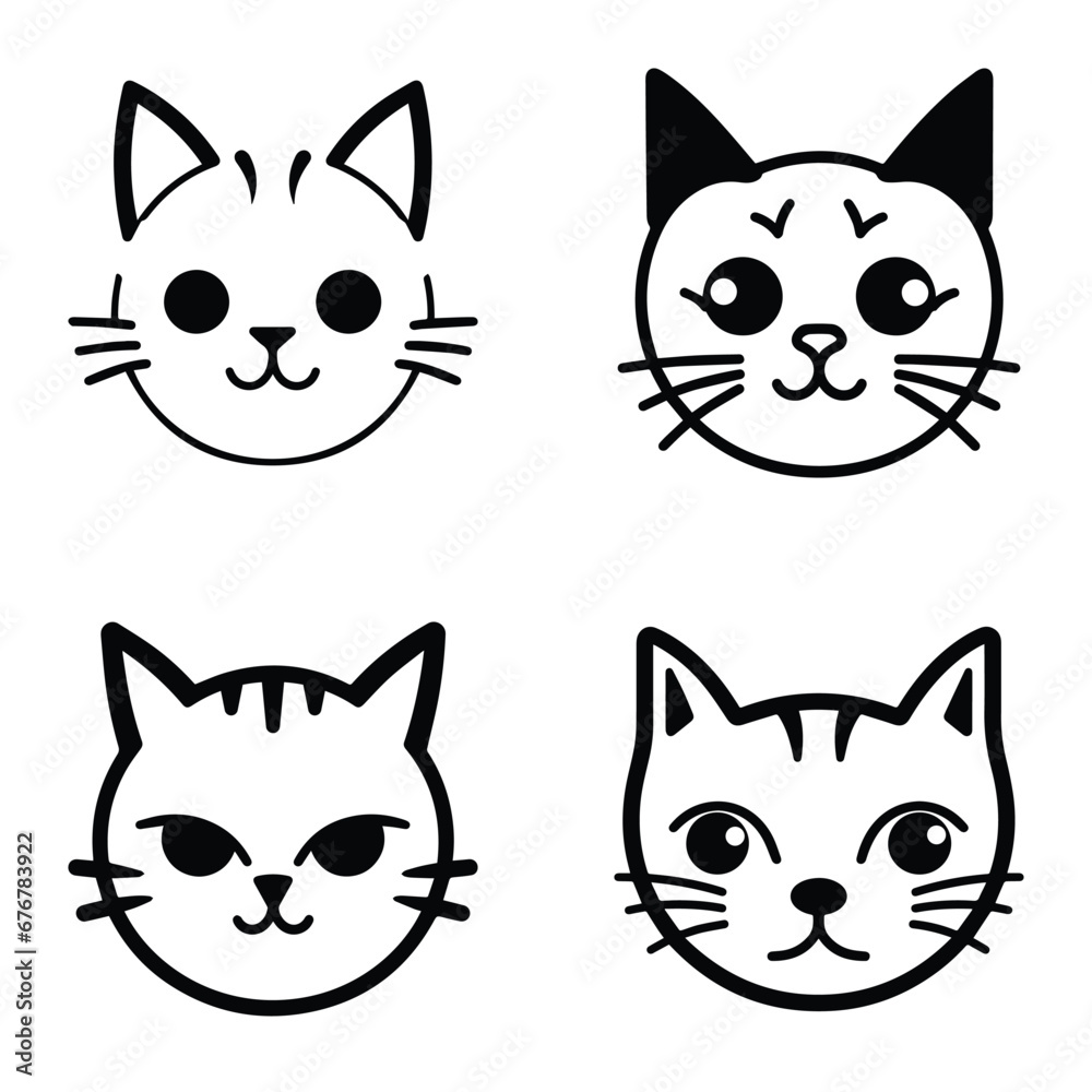 Obraz premium Cats3 Flat Icon Set Isolated On White Background