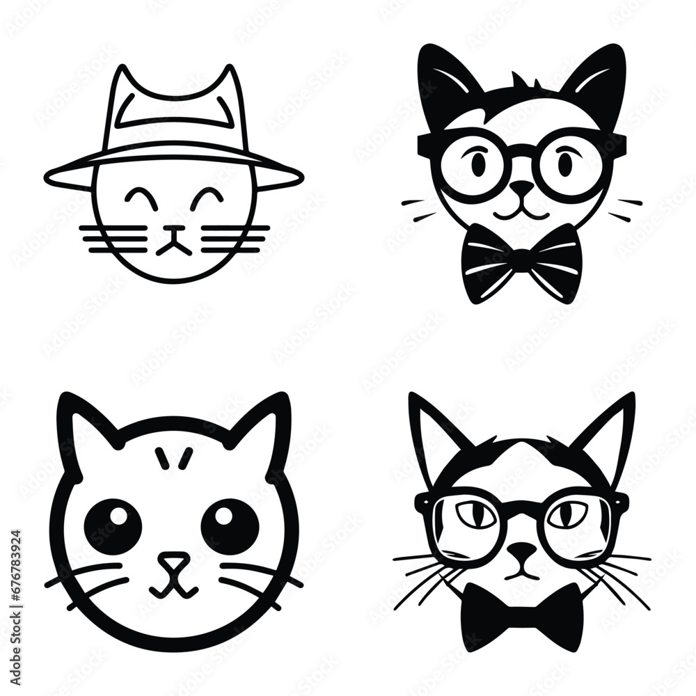 Obraz premium Cats3 Flat Icon Set Isolated On White Background