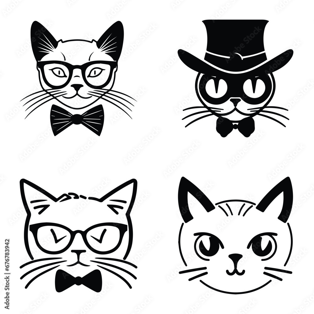 Obraz premium Cats3 Flat Icon Set Isolated On White Background