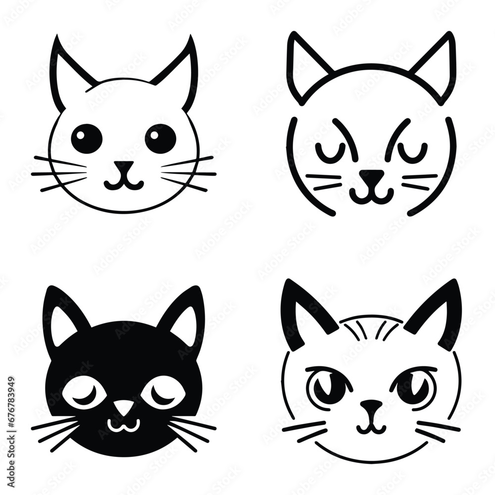 Obraz premium Cats3 Flat Icon Set Isolated On White Background