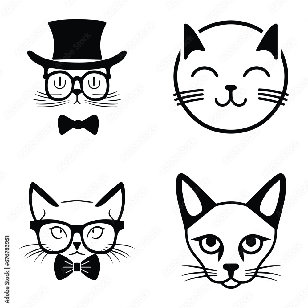 Obraz premium Cats3 Flat Icon Set Isolated On White Background