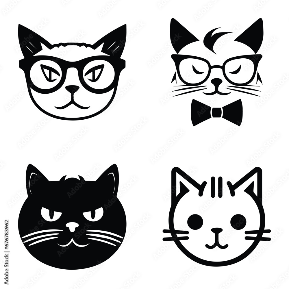 Obraz premium Cats3 Flat Icon Set Isolated On White Background
