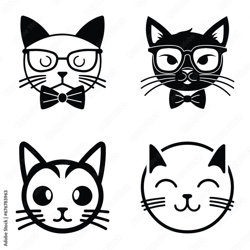 Cats3 Flat Icon Set Isolated On White Background Cats3 Flat Icon Set Isolated On White Background