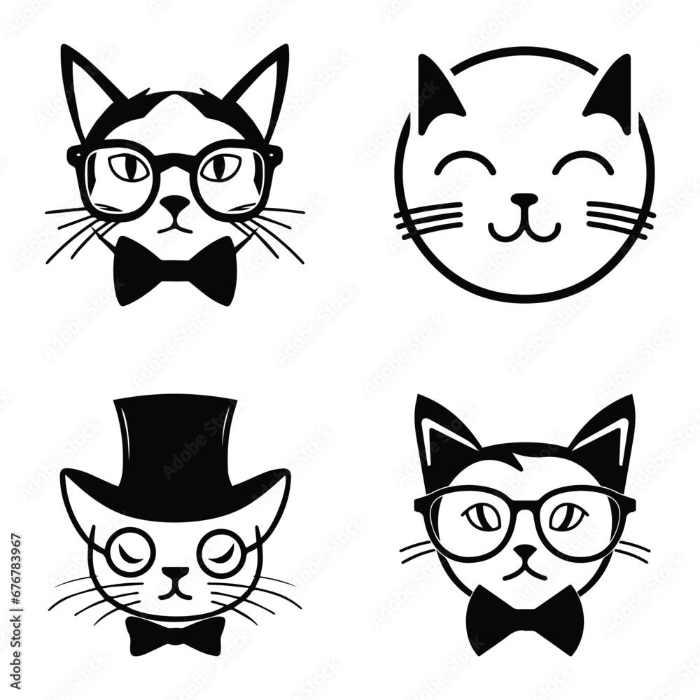 Obraz premium Cats3 Flat Icon Set Isolated On White Background
