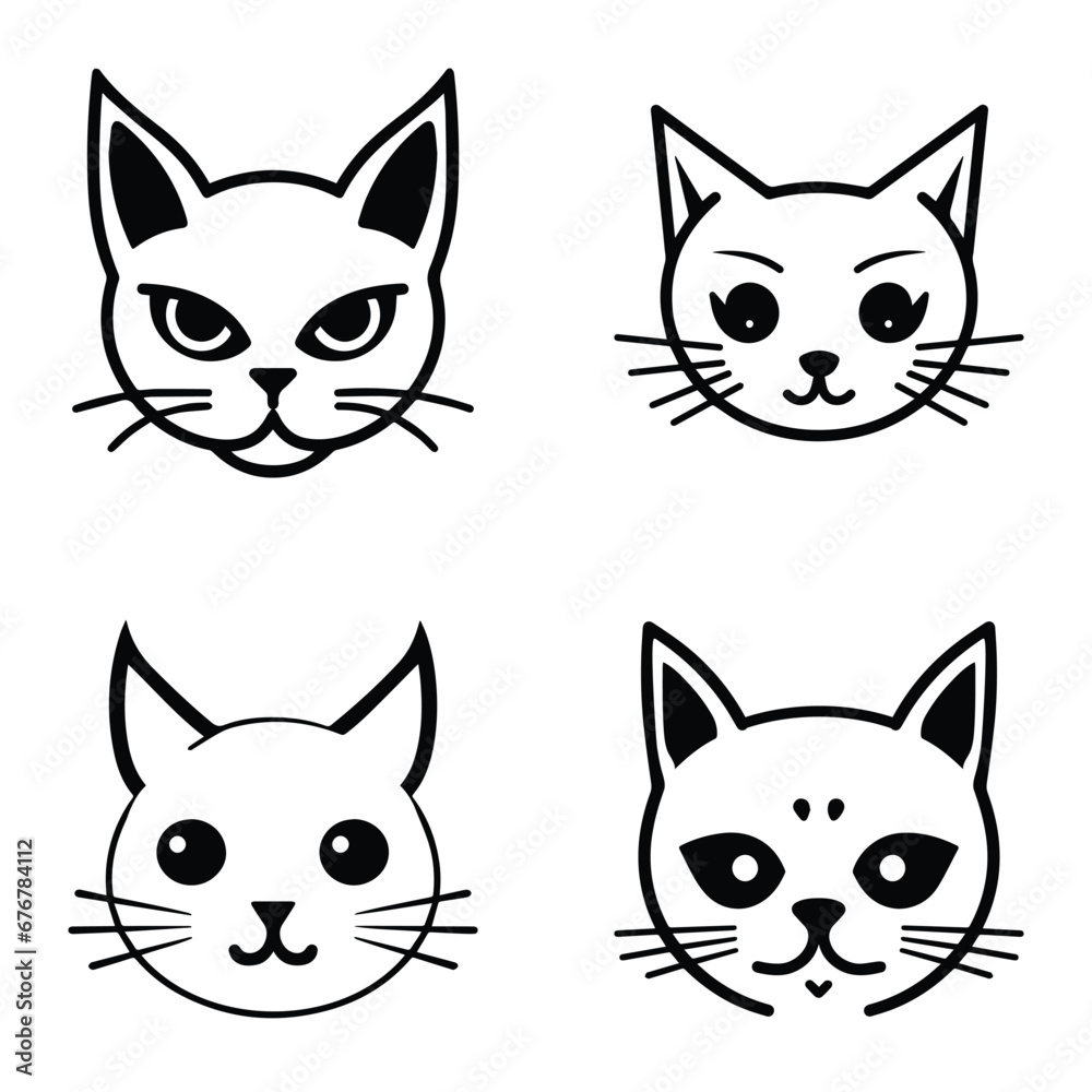 Cats3 Flat Icon Set Isolated On White Background