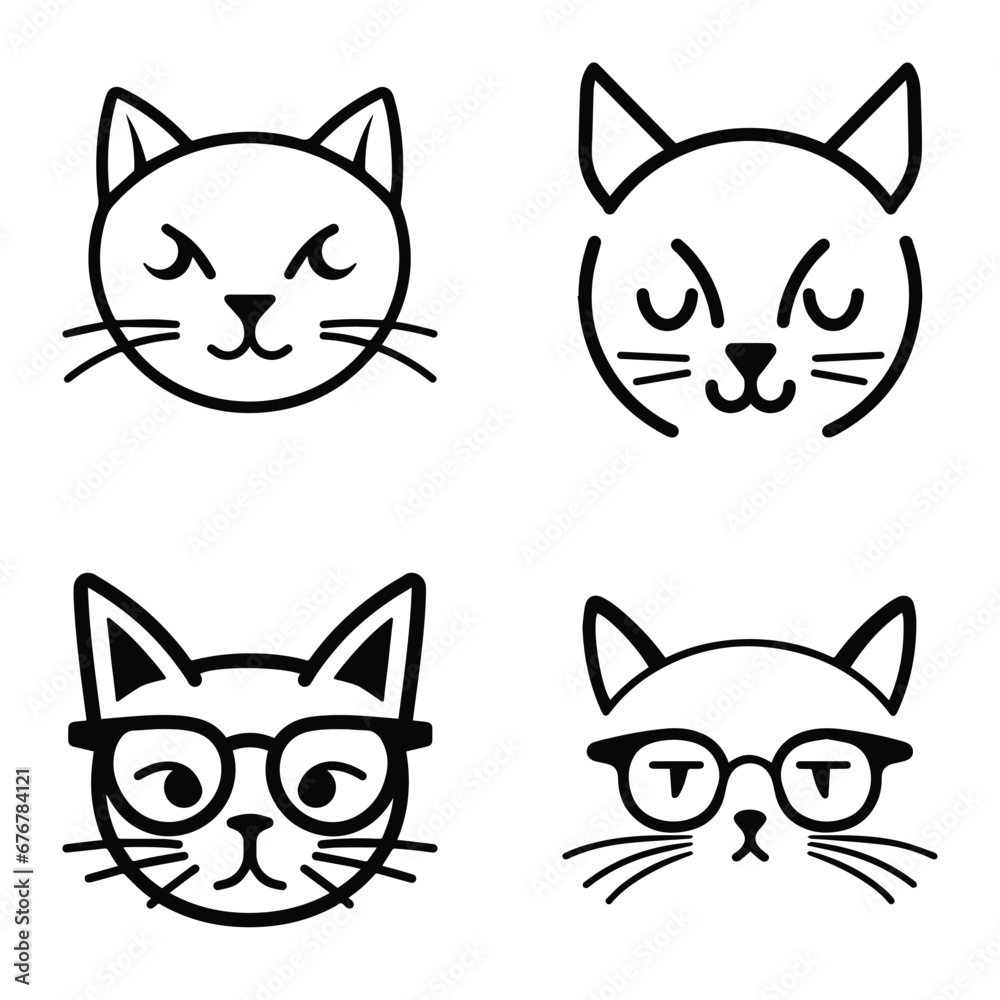 Fototapeta premium Cats3 Flat Icon Set Isolated On White Background