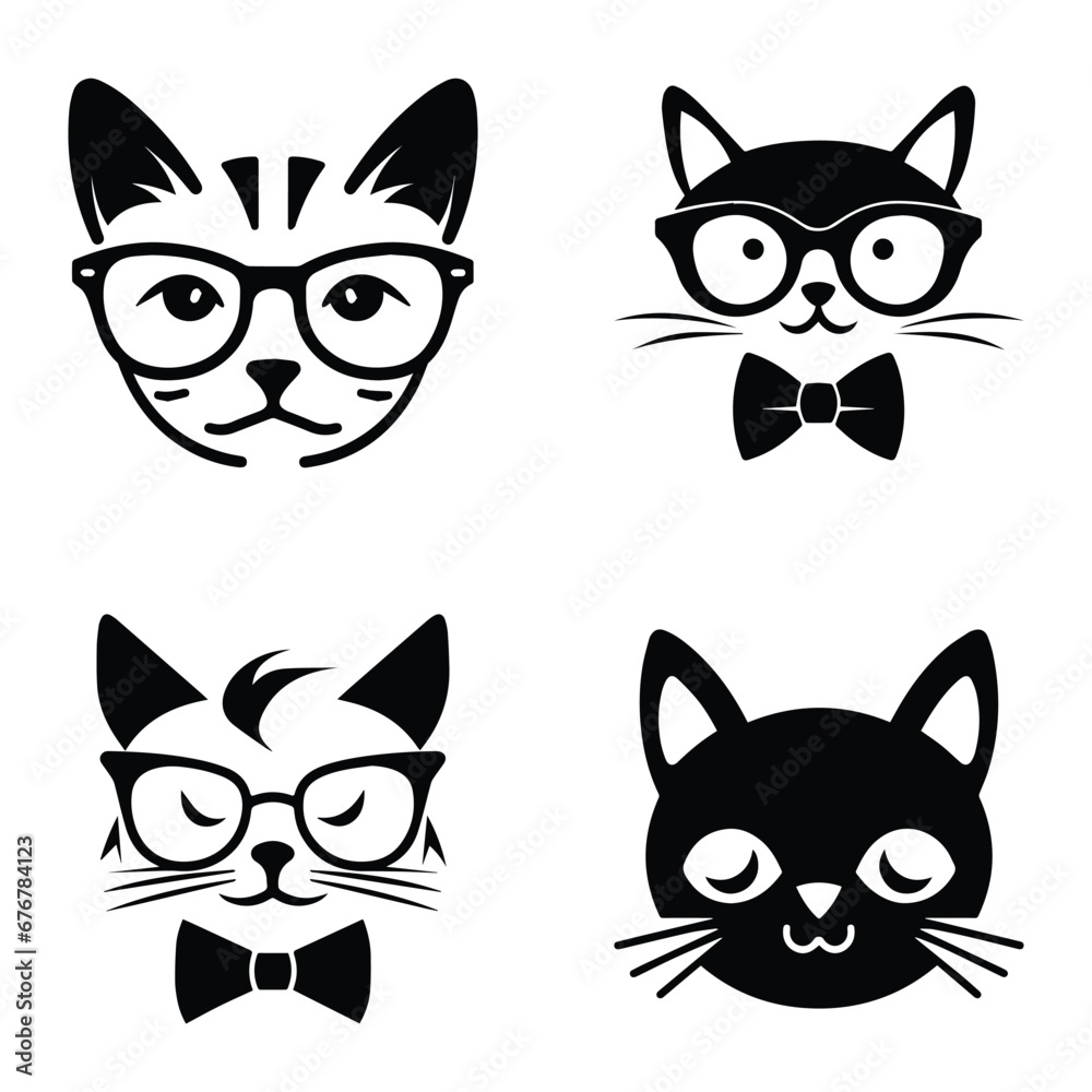 Obraz premium Cats3 Flat Icon Set Isolated On White Background