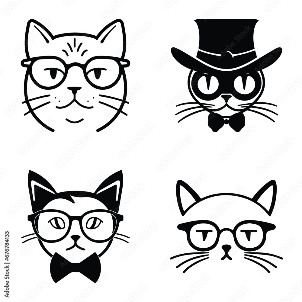 Obraz premium Cats3 Flat Icon Set Isolated On White Background