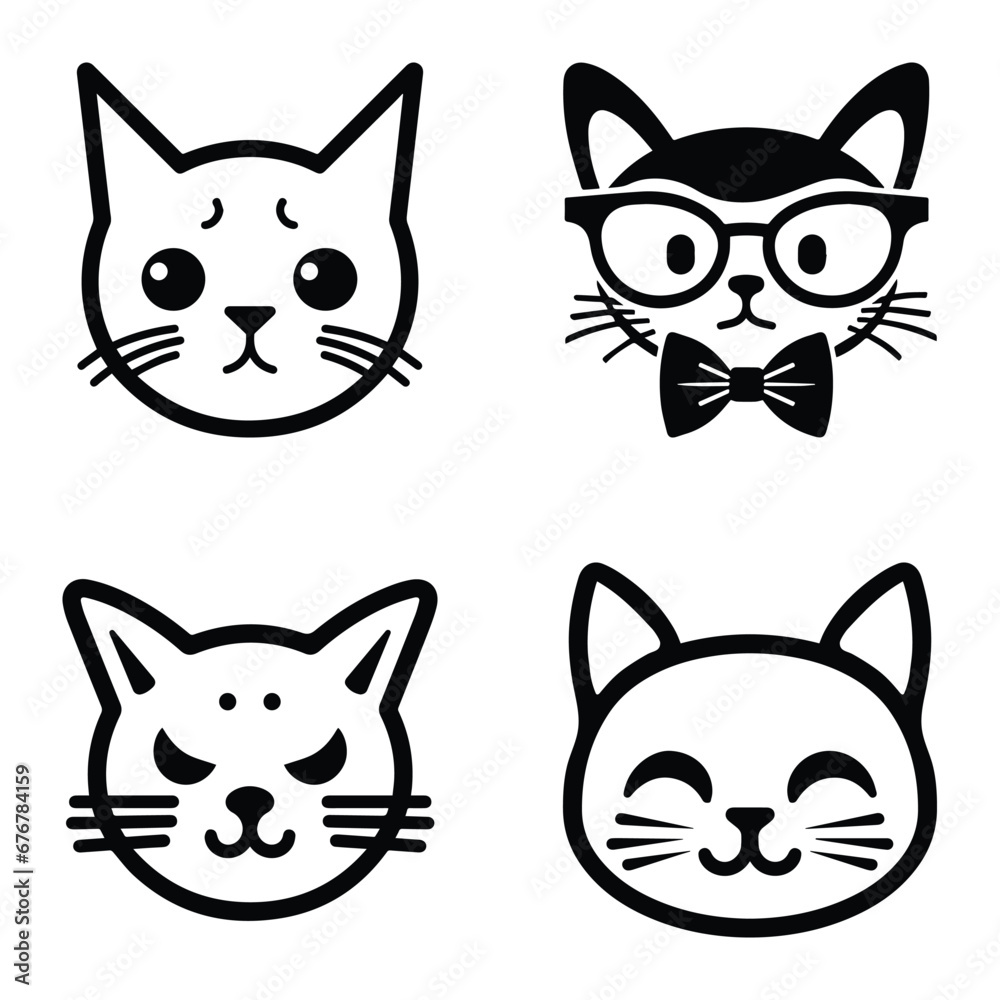 Cats3 Flat Icon Set Isolated On White Background