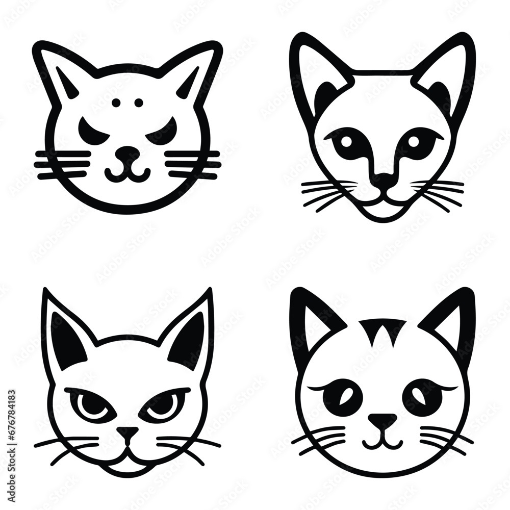 Obraz premium Cats3 Flat Icon Set Isolated On White Background