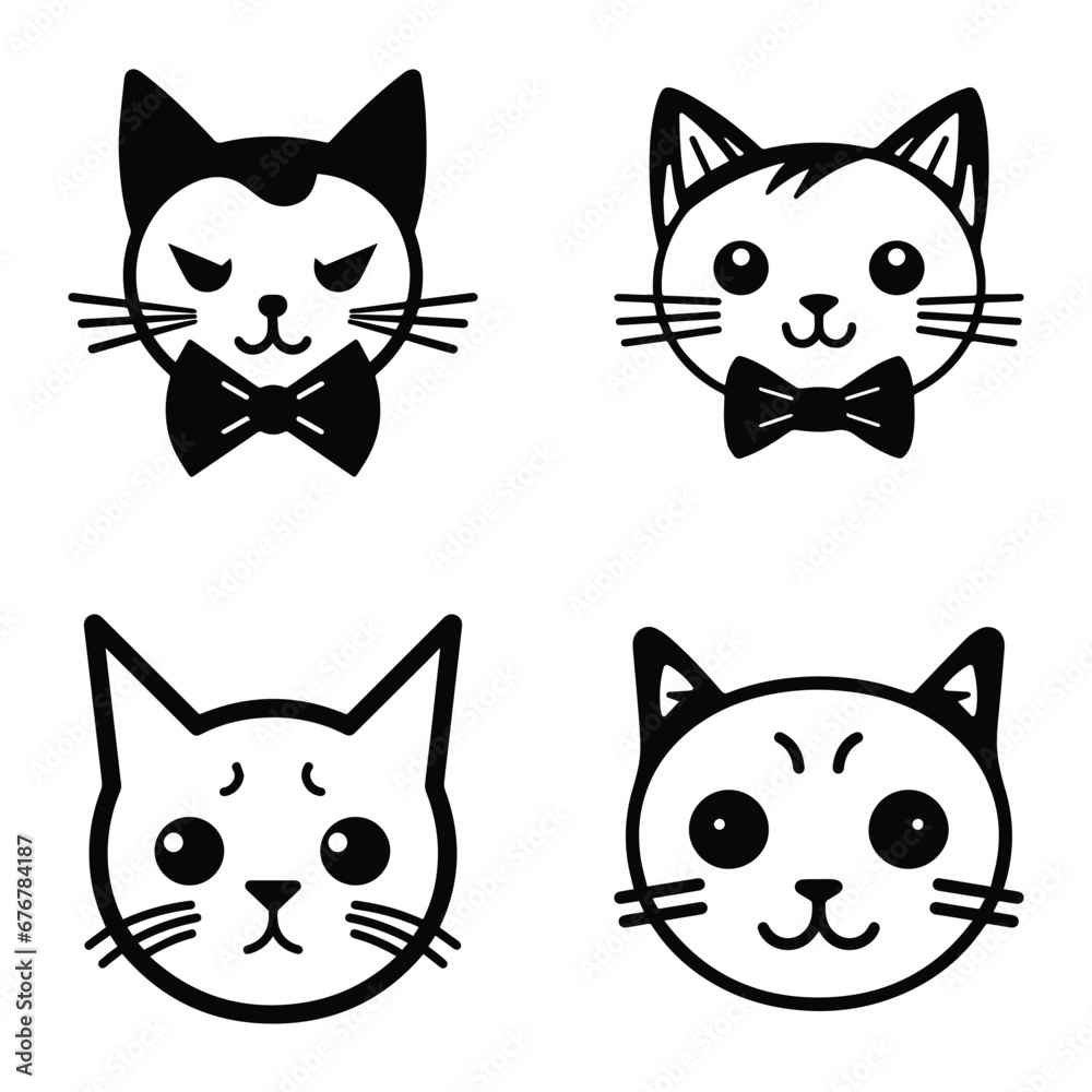 Fototapeta premium Cats3 Flat Icon Set Isolated On White Background