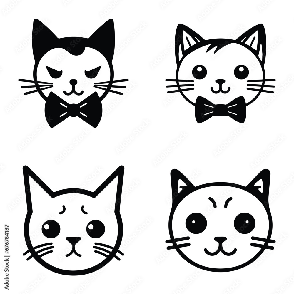 Cats3 Flat Icon Set Isolated On White Background