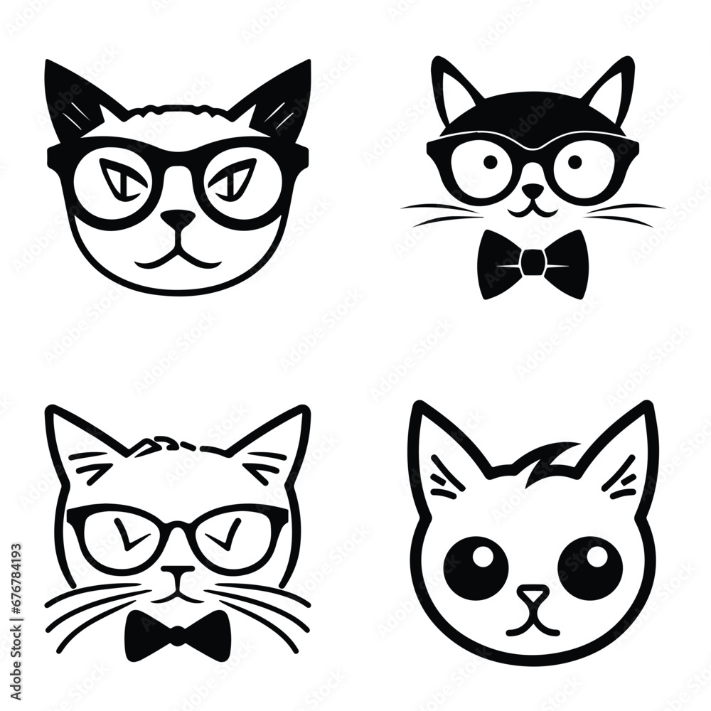 Obraz premium Cats3 Flat Icon Set Isolated On White Background