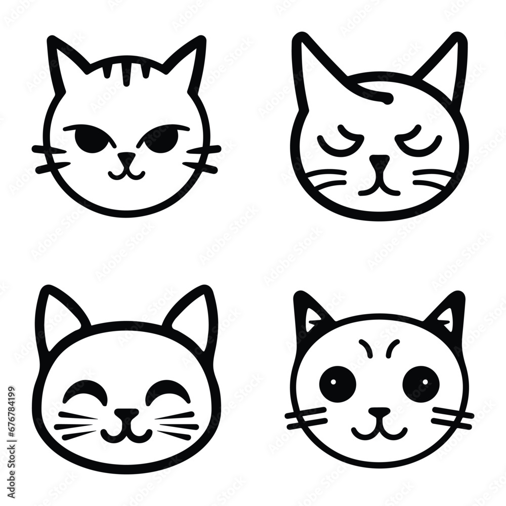Obraz premium Cats3 Flat Icon Set Isolated On White Background