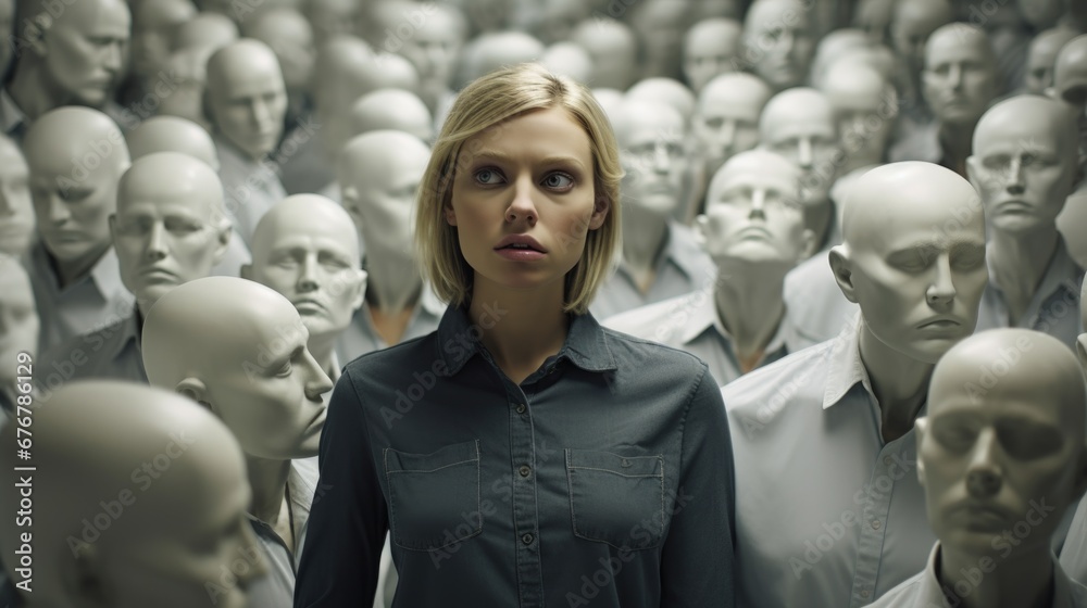 Obraz premium Individuality confronting conformity in stark contrast