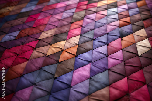 Abstract geometric background from multi-colored fabric rhombuses.