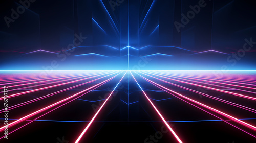 3D render  abstract geometric background of neon linear ring glowing in the dark  minimalist futuristic wallpaper