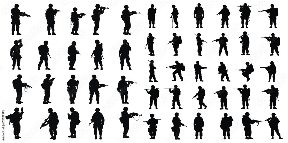 Soldier silhouette icon set, Soldier and army force silhouette collection - obrazy, fototapety, plakaty 