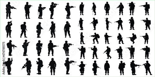 Soldier silhouette icon set, Soldier and army force silhouette collection