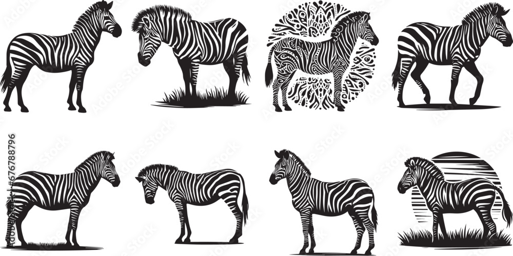 Zebra Silhouettes SVG EPS PNG - obrazy, fototapety, plakaty 