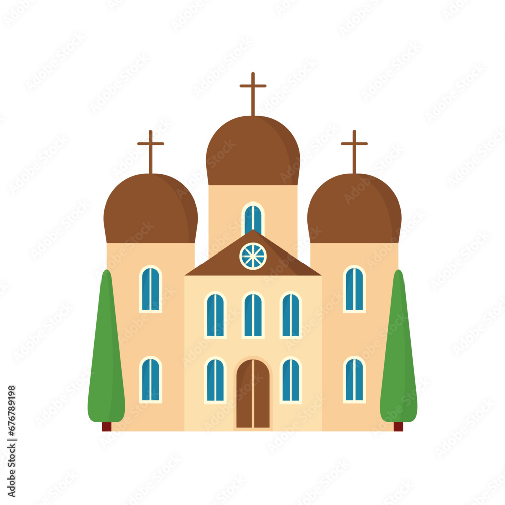 Catholic Church flat design vector illustration. Flat Catholic temple icon isolated