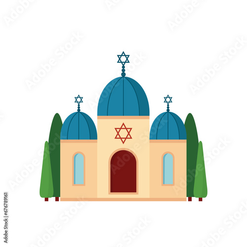 Jewish Synagogue religion building vector illustration. Israel spiritual place for pray flat design icon