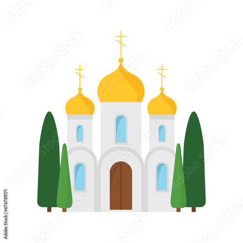 Orthodox church flat design vector illustration. Cathedral Church icon isolated
