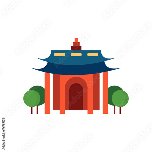 Buddhist temple traditional vector illustration. Pagoda house flat design.