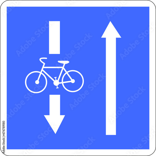 Panneau routier, circulation à double sens avec sens inverse réservé aux cyclistes 